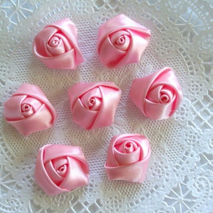 Satin Rose Rosettes, PASTEL PINK, Rolled Roses