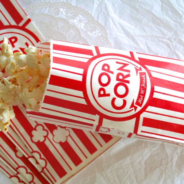 Popcorn Bags, Party Packaging, Food Bags, Vintage Inspired KRAFT or WHITE