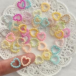 50 Pastel Mix Heart Flatback Beads, Cabochons