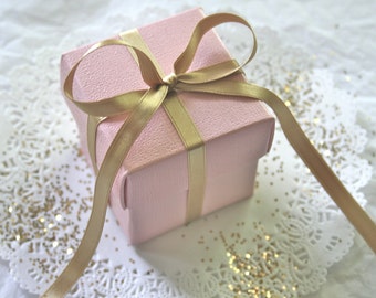 SOFT PINK, Blush Favor Boxes BULK with Luxury Satin Ribbon