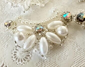 Vintage Jeweled Appliques, 2 or 6, Weddings, Pearls & Rhinestones, Costumes