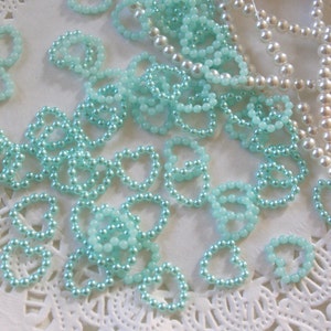 50 Aqua Blue Pearl Heart Flatback Cabochons