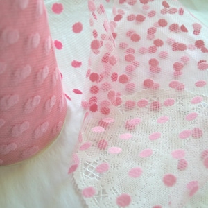 Pink Flocked POLKA Dot TULLE Mesh Ribbon