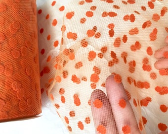 Orange Flocked POLKA Dot TULLE Mesh Ribbon