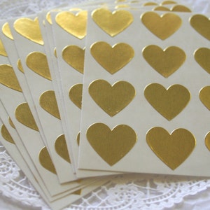 108 GOLD Heart Stickers, Sticker Seals, 9 COLORS