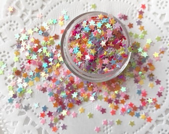 Iridescent Rainbow Star Sequins: 3mm Glitter Confetti Mix
