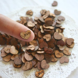 Tiny LOVE Wooden Hearts: Rustic Wedding Confetti, 12mm