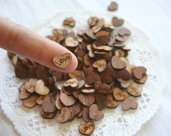 LOVE Wooden HEARTS Confetti, Wedding Decor, Rustic, Tiny Wood Hearts, Wedding