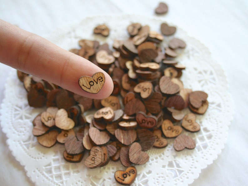 LOVE Wooden HEARTS Confetti, Wedding Decor, Rustic, Tiny Wood Hearts, Wedding