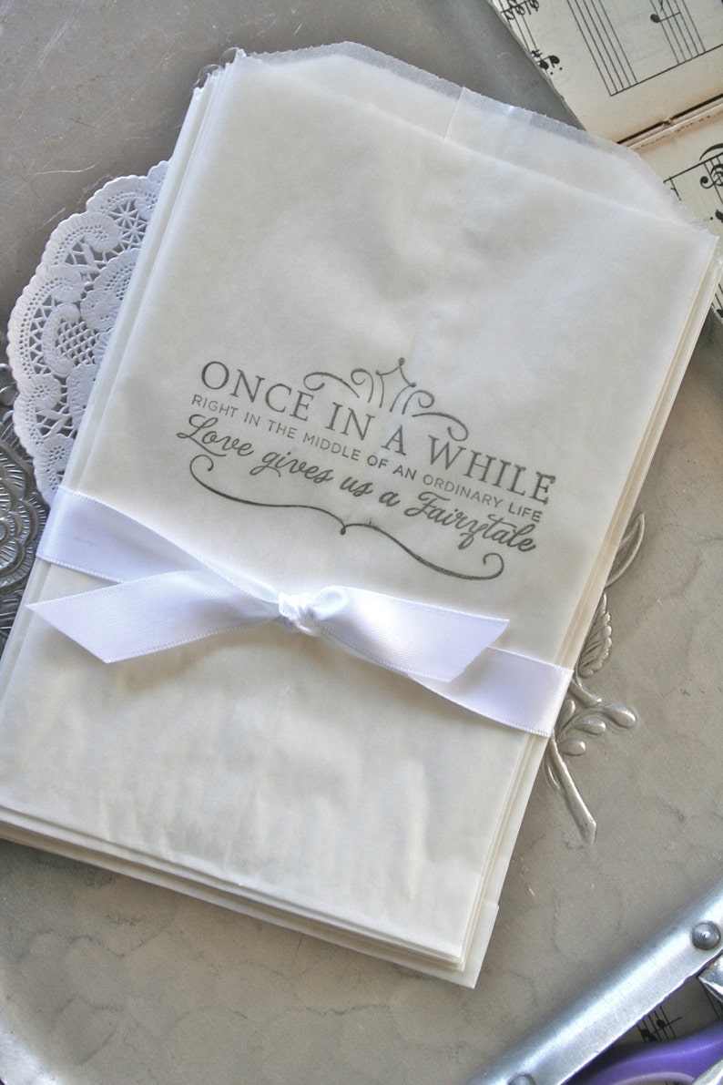 20 Wedding Glassine Bags Fairytale Life, ANY COLOR INK image 2