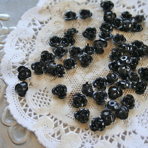 50 Black Goth Roses, Tiny Metal Rose Beads