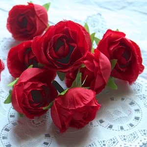 Silk Rosebud Heads, Millinery Flowers, RED