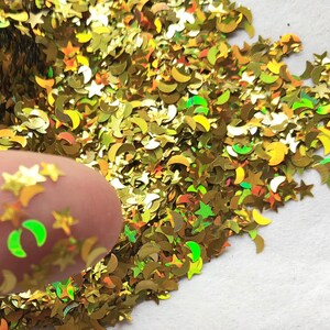 Gold Star & Moon Glitter Confetti: Solvent Resistant Cosmetic Glitter