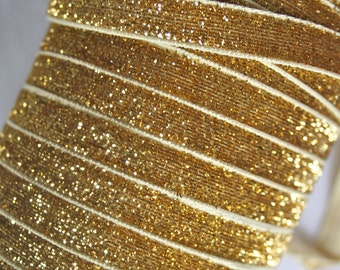 Glitter, Velvet  3/8" Ribbon, GOLD  Metallic