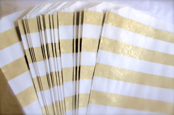 Gold Striped Favor Bags: Metallic Candy Treat Bags