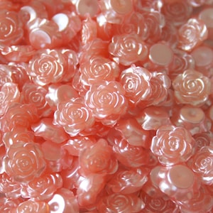 20 Tiny Roses, SOFT BLUSH CORAL Pearlescent Flatback Cabochons