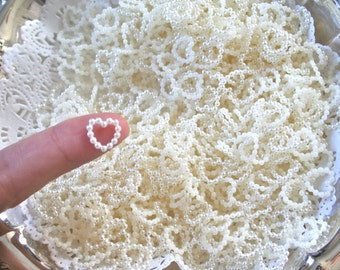 White, Ivory Pearl Open Hearts Flatback Cabochons