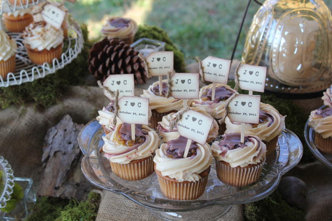 Rustic Wedding Cupcake Toppers Wedding Drink Stirrers Etsy