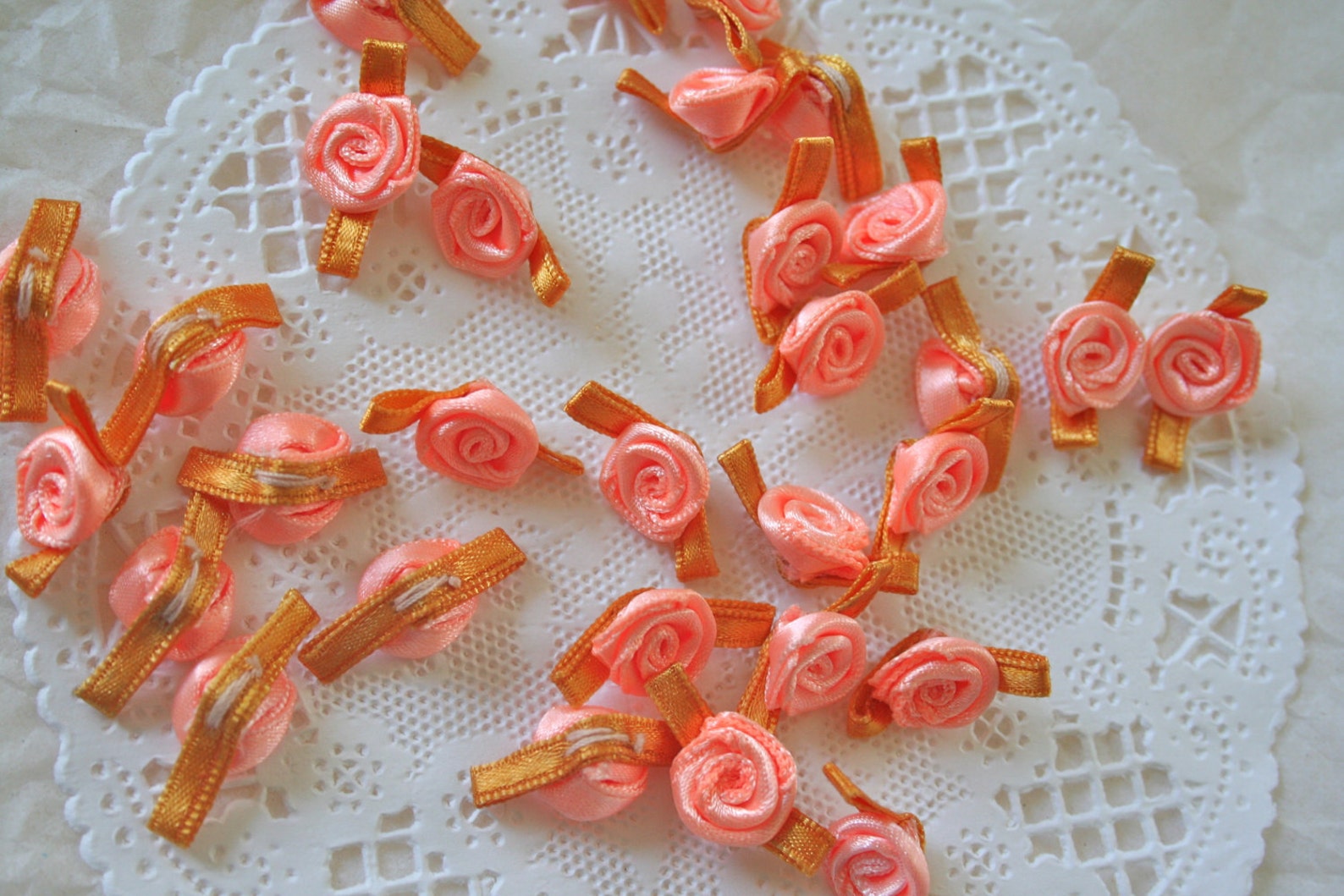 Mini Satin Roses Millinery Scrapbooking PEACH & GOLD - Etsy