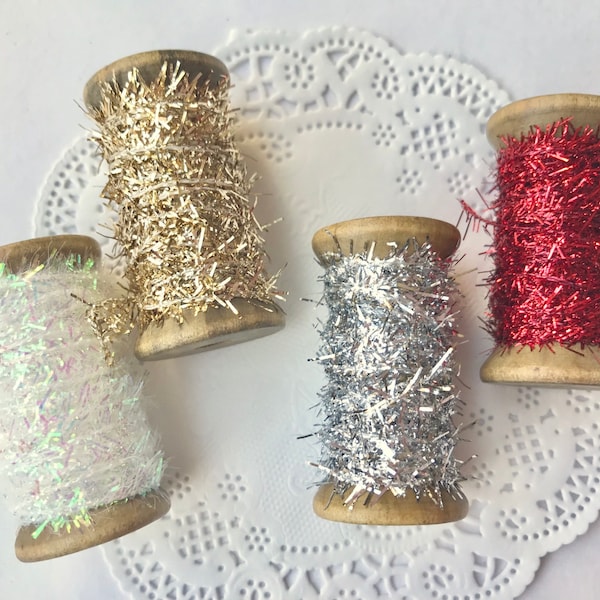 Tinsel Twine String, Metallic GOLD, SILVER, WHITE, Red