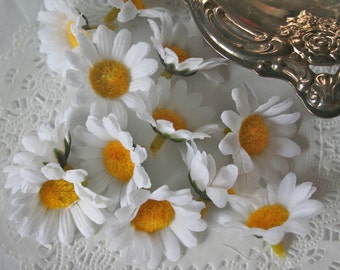Silk Daisy Heads, Millinery Flowers, White, Pink, or Yellow