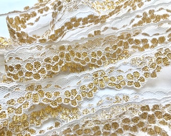 Vintage GOLD on White Net Lace Trim