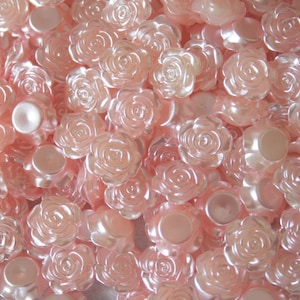 20 Tiny Roses Cabochons, BLUSH or SOFT CORAL Pearlescent Flatback