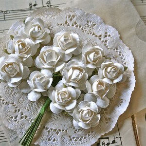24 Handmade Paper Roses Flowers, White , Free Shipping on orders over 35USD before tax