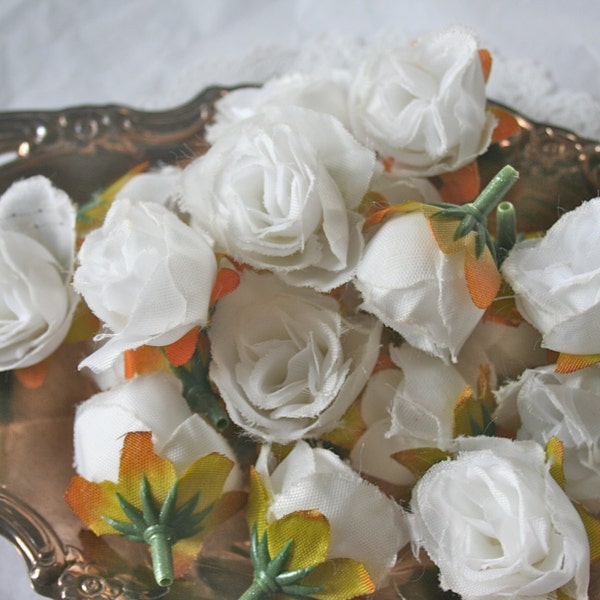 Silk Rosebud Heads, Millinery Flowers, White