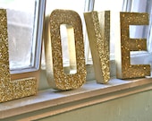 Glitter, Glittered "LOVE" Letters, Wedding or Party Decor, Self Standing