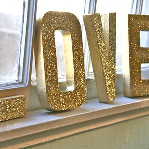 Glitter, Glittered "LOVE" Letters, Wedding or Party Decor, Self Standing