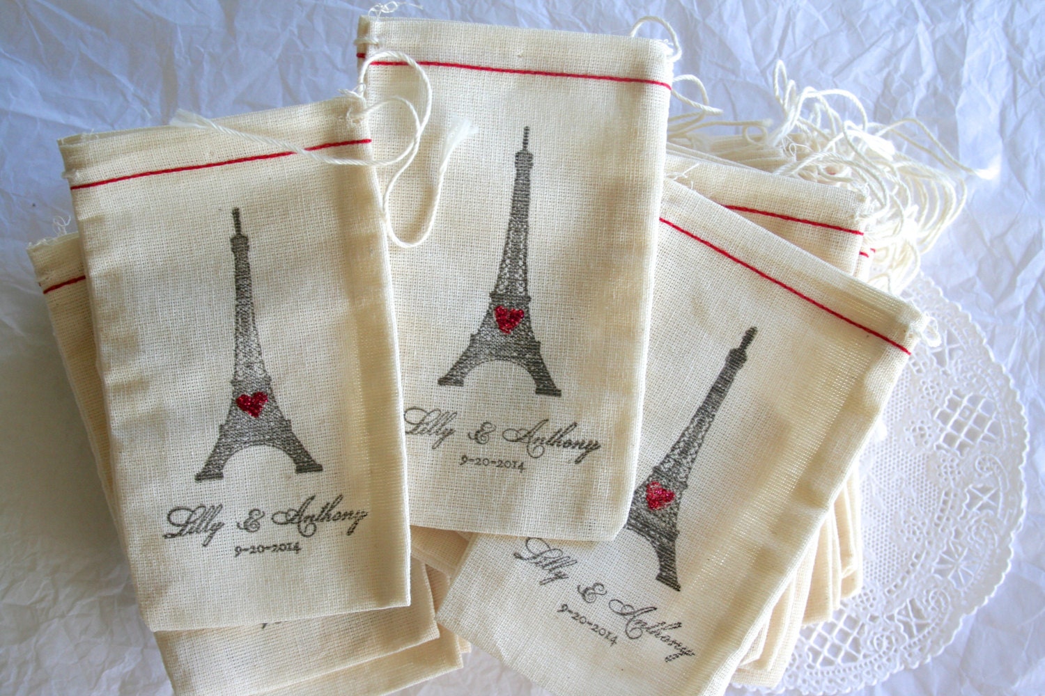 PARIS France Wedding Theme Favor Bags Eiffel Tower Muslin - Etsy