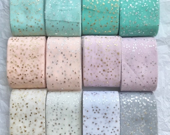 2.5” Baby Tulle, GOLD STARS TULLE, Mesh Ribbon, Many Colors