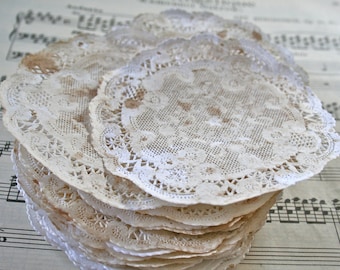 4" Grunge French Lace Paper Vintage Doilies, Grunged Up