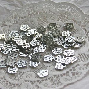 25 Tiny "Handmade" Charms, Antique Silver BLOOM