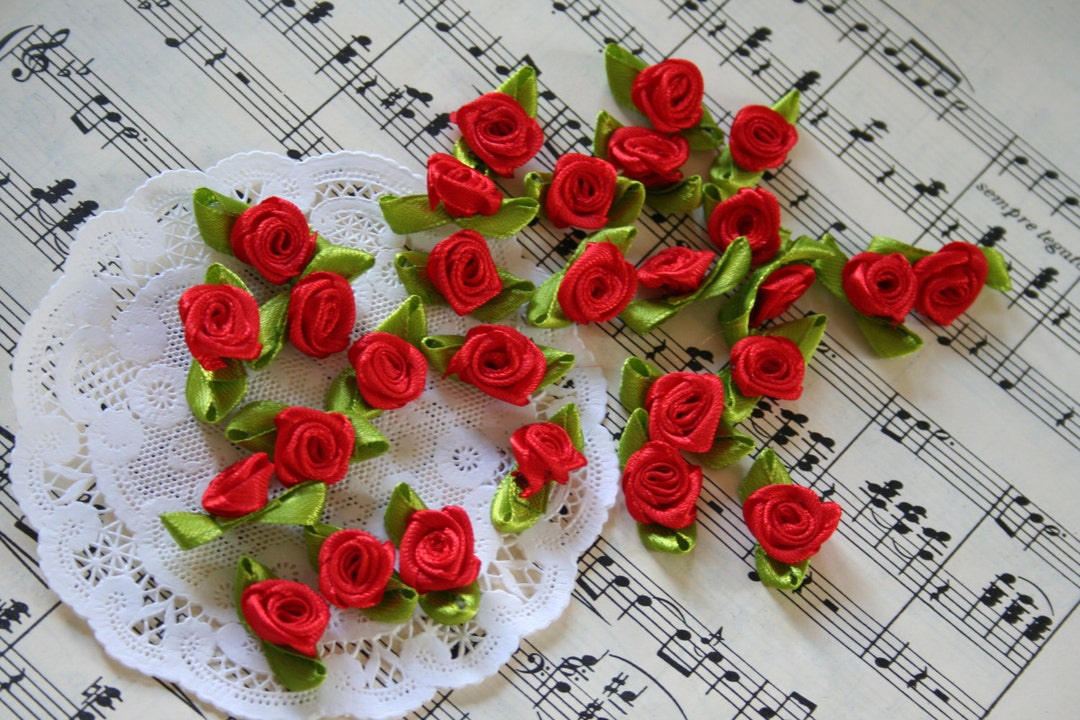 Mini Satin Roses, Millinery Scrapbooking, RICH RED , Free Shipping on ...