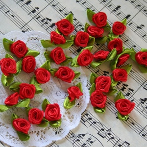Mini Satin Roses, Millinery Scrapbooking, RICH RED