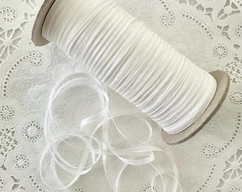 200Y White Rayon Ribbon Seam Binding: 1/8" Width, 200 Yards - Made in USA, DYEABLE