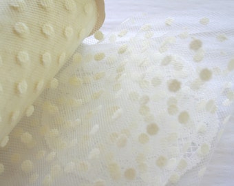 Pale Creme Flocked POLKA Dot TULLE Mesh Ribbon