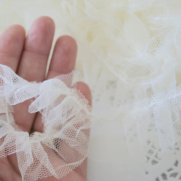 Gathered Tulle Trim Ribbon, Hand-dyed in many colors