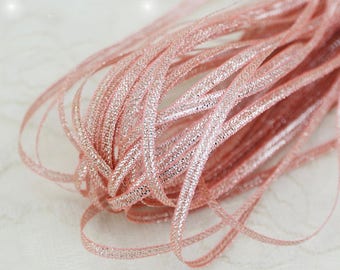 Glitter, 1/8" Sparkle Rose & Silver Ribbon, Sheer Taffetta