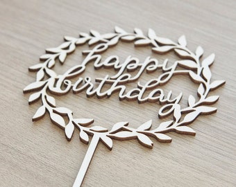 Happy Birthday CAKE TOPPER - Wood Cake Topper - Birthday Cake Topper - Ready to ship