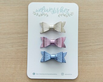 Genuine Metallic leather bow hair clip set - Toddler hair clip - leather hair clip - baby girl hair clip - Leather hair clip set