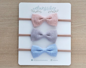 Linen headbands set- newborn headbands - baby girl - baby girl headbands - infant headband - baby headband - headbands