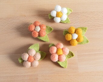 Summer Daisy Felted Flower hair clip - Toddler hair clip - hair clip set - bar hair clip