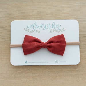 Red Pure Ramie linen headbands - newborn headbands - bow Headband - baby girl headbands - infant headband - baby headband - headbands