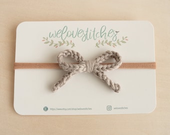 Grey Crochet bow headband- newborn headbands - baby girl - toddler headbands - infant headband - baby headband - headbands