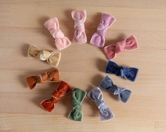 Velvet Knot Bows - Hand Tied Velvet Bows - Velvet Pigtails Bow - Toddler velvet hair clip - Baby Bow Clip - Baby Shower Gift