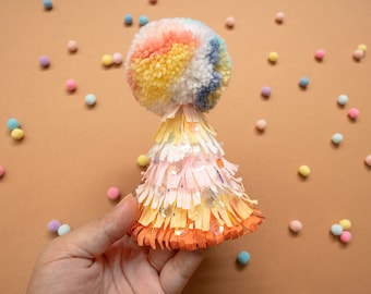Pom Pom Pinata Sequin Party Hat - Pinata Party Hat - Pom Pom Party Hat - Birthday Party Hat - Rainbow Sequin Party Hat