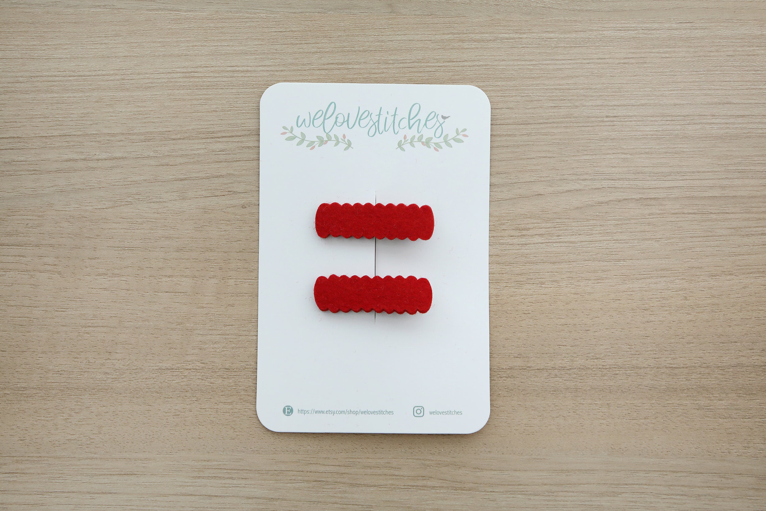 Red Wool Felt Scallop Bar Hair Clip - Toddler hair clip - hair clip set - Scallop hair clip
